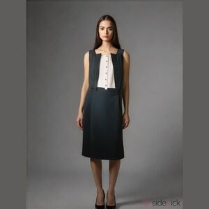 WORTH WOOL BLEND SLEEVELESS BLACK SHIFT DRESS IVORY BODICE PANEL SIZE 6